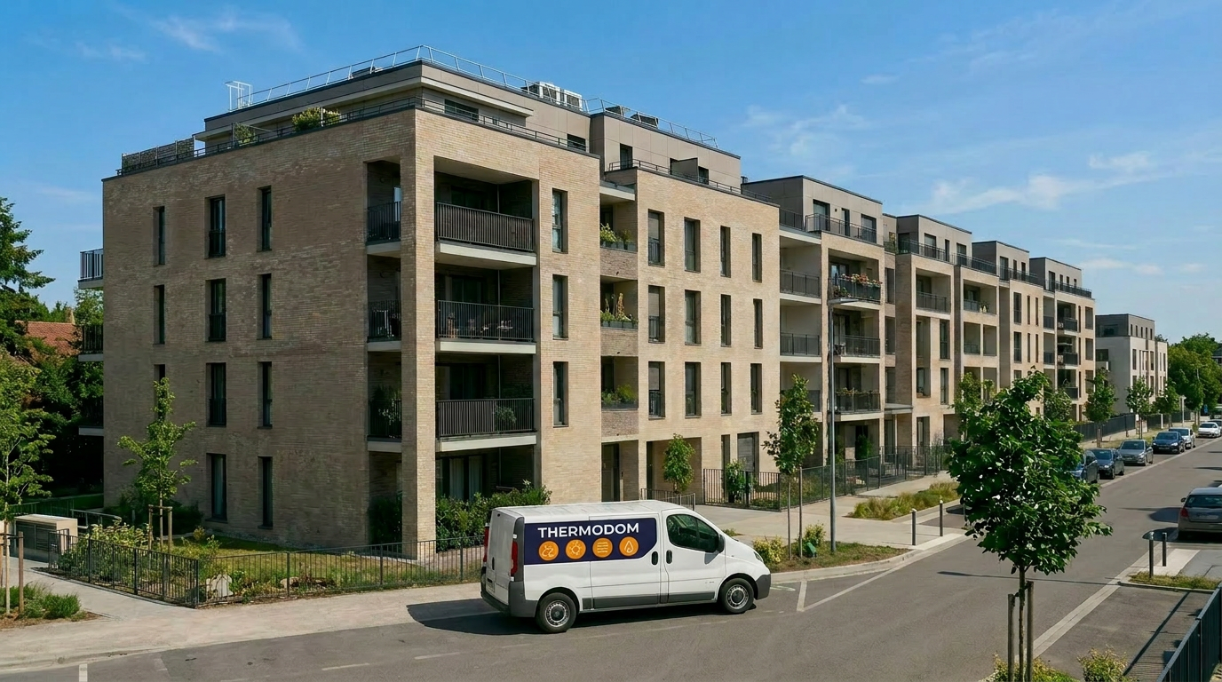 Camionnette THERMODOM intervenant pour l'entretien d'immeubles et copropriétés